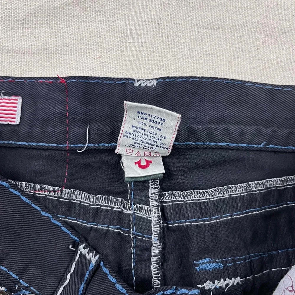 True Religion Ricky Super T Jeans Mens 34 Dark Wash Contrast Stitch Straight Leg